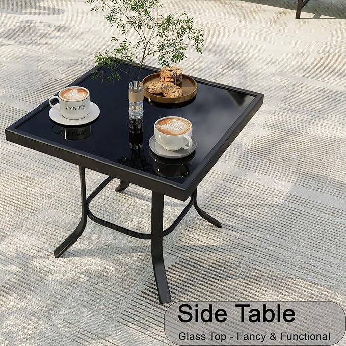 7 Pieces Modern Patio Furniture Set, All Weather Metal Outdoor Conversation Sets with Fire Pit Table for Backyard Garden Deck Porch Poolside, Blue