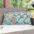 Magpie Fabrics Set of 2 Lumbar Throw Pillow with Insert 12x20 Inch, Outdoor Rectangular Waterproof Home Decorative Toss Cushion for Patio Garden Car Office - Paisley Multi