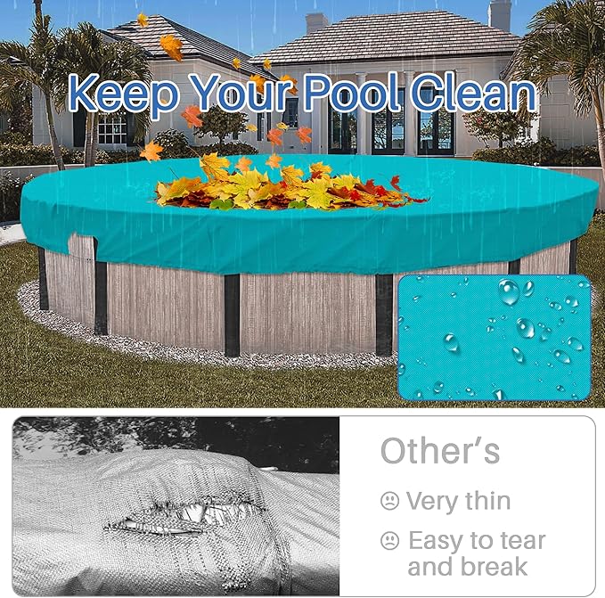 ECOOPTS 8 ft Waterproof Round Polyester Pool Cover for Above Ground Pools, Swimming Pool Cover Protector Winter Safety Cover (Turquoise)