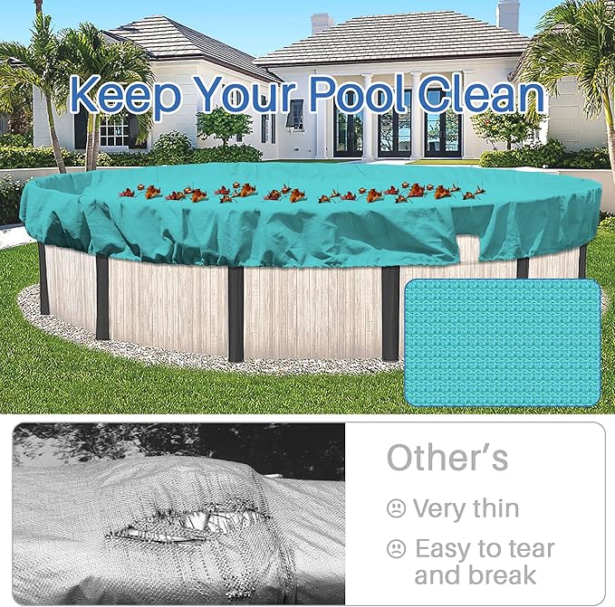 ECOOPTS 12 ft Round Pool Cover for Above Ground Pools, Swimming Pool Cover Protector Winter Safety Cover (Turquoise)