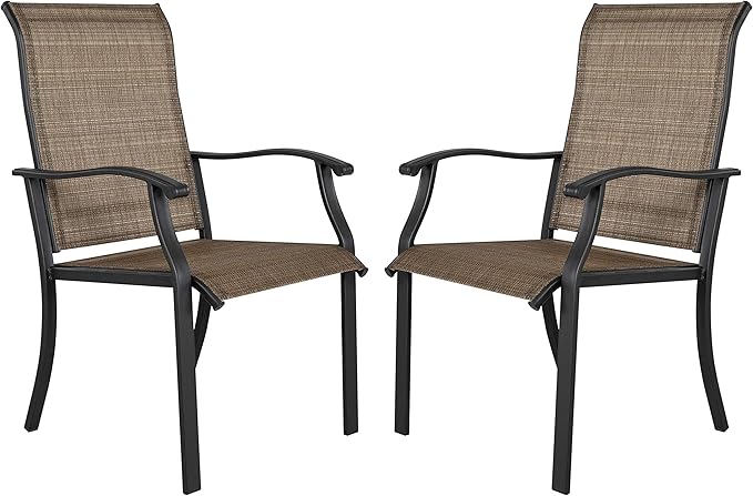 NUU GARDEN Patio Dining Chairs Set of 2, Indoor/Outdoor Textilene Dining Chairs with High Back, Patio Furniture Chairs with Armrest, Iron Frame and Textilene Chairs,Black&Brown
