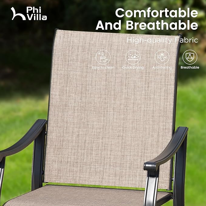 PHI VILLA 5 pcs Patio Dining Table and Chairs, 4 Outdoor Dining Chairs and Metal Square Table,with Sling Fabric and Sturdy Frame,Black Frame with E-Coating,Sling Outdoor Furniture