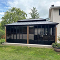 PURPLE LEAF 12' X 20' Sunroom Patio Hardtop Gazebo Double Top Galvanized Steel Screen House Aluminum Sun Room Outdoor Solarium for Garden Backyard