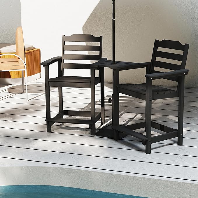 OTSUN 24 Inch HDPE Counter Height Outdoor Chair, All Weather Resistant Adirondack Bar Stools for Balcony, Porch Kitchen(1 PC, Black)