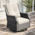 Swivel Patio Chair Outdoors - 360 Degree, Glider Chair with 3.5" Olefin Fabric Cushions (Mixed Grey Rattan/Beige)