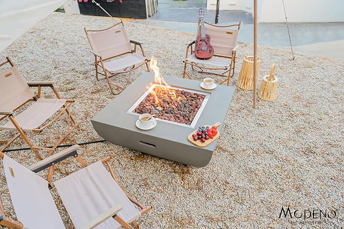 AMS Fireplace | Modeno | Westport | Firepit Table | Cover and Lava Rocks Included | (Fuel: Natural Gas - Light Gray)