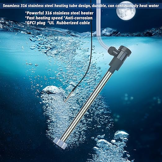 1500W Immersion Water Heater Portable Electric Hot Tub and Pool Submersible Water Heater with Temp Control, GFCI for Bathtubs, Baptistry, spa tub, Above Ground Pool, Inflatable Pool & Bucket