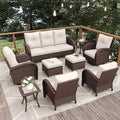 9 Pieces Patio Furniture Sets, Wicker Rattan High Back Outdoor Swivel Rocking Chairs Set with 3-Seat Couch, Ottomans and Side Table