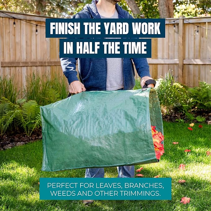 MEKKAPRO Big Gulp Leaf Bags, 2-Pack Lawn Bags with Reinforced Handles, 53 Gallon, Reusable Yard Waste, Garden Waste Bag, Garden Bag for Debris, Lawn Leaf Collector