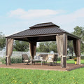 GREEN PARTY 12 X 16ft Hardtop Gazebo with Nettings and Curtains, Heavy Duty Double Roof Galvanized Steel, Outdoor Aluminum Gazebos Pergolas for Patios, Backyard, Deck, Garden, Lawns