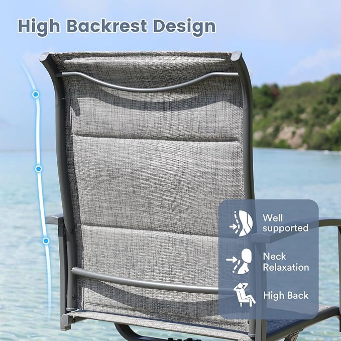 VICLLAX 5 Pieces Patio Dining Set, 4 Seats Outdoor Furniture Includes 37.8" Square Outdoor Table and 4 Swivel Patio Chairs, Grey Wood Grain Tabletop and Grey Fabric