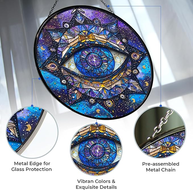 Personalized Evil Eye Mandala Stained Glass Suncatcher Stained Glass Window Hanging Home Decor Garden Halloween Christmas Wedding Housewarming Gifts