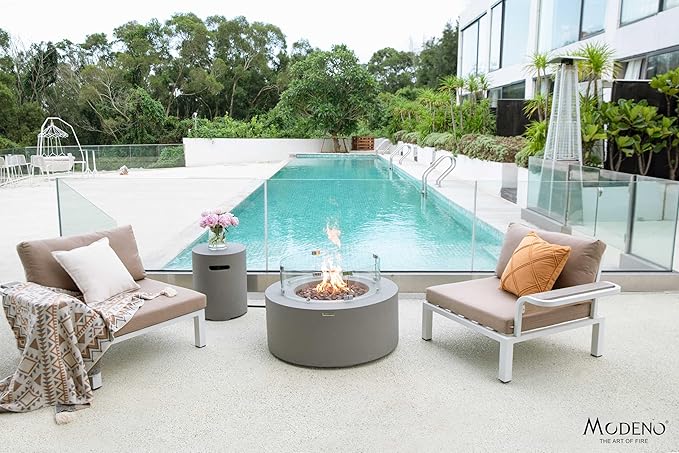 AMS Fireplace | Modeno | Tramore | Firepit Table | Cover and Lava Rocks Included | (Fuel: Liquid Propane - Light Gray)