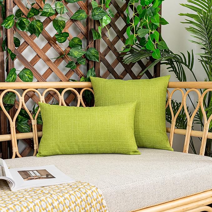 Kevin Textile Pack of 2 Outdoor Waterproof Throw Pillow Covers Spring Decorative Square Outdoor Checkered Pillows Cushion Case Patio Pillows for Couch 12x20 inches 30x50 cm Green