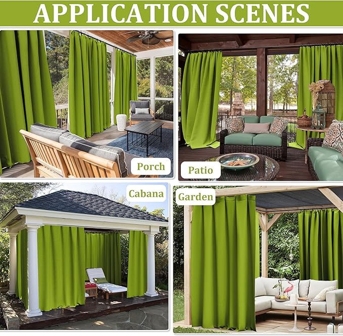 Gazebo Universal Replacement Privacy Curtain,10'×12' Gazebo Outdoor Waterproof Curtains, 4-Panels Sidewall Curtains with Double Zipper for Patio Canopy, Garden and Backyard (Curtain Only)