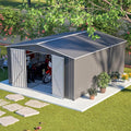 Mulinsonfly12x14 FT Outdoor Metal Storage Shed with Floor Frame, Extra-Large Steel Garden Tool Shed with Lockable Double Doors, Heavy-Duty Backyard Storage for Lawn Equipment, Bikes & Patio Furniture