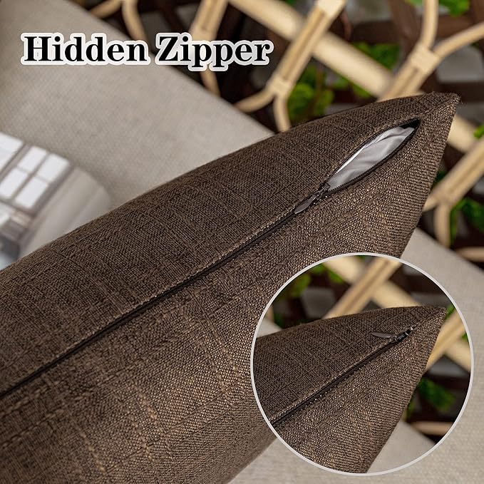 Kevin Textile Pack of 2 Outdoor Waterproof Pillow Covers Throw Pillow Covers Decorative Pillowcases Classic Checkered Pillow Cases for Sofa Couch Patio Garden 24x24 Inch Brown