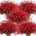 Fake Greenery Boxwood Plant Outdoor Artificial Flowers UV Resistant Fake Boxwood Plastic Plants Greenery Shrubs for Summer Indoor Outdoor Garden Patio Window Box Kitchen Home Decor(Red)