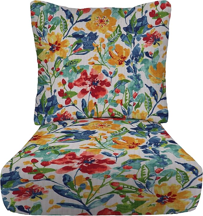 RSH DECOR: Deep Seating Cushion with Pillow Back | 24” x 27” Seat | All-Weather Spun Fabric | Water and Fade-Resistant | Outdoor Chair Cushion Set for Patio Furniture | Oakmont Hightown Festival