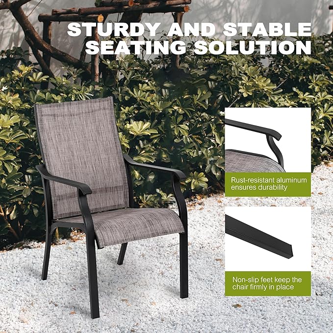 NUU GARDEN Outdoor Dining Chair Set of 2, Breathable Textilene Fabric and Aluminum Frame with Backrest and Armrests, Quick-Dry and Rust-Resistant, Patio Chairs for Lawn, Garden, Grayish Brown