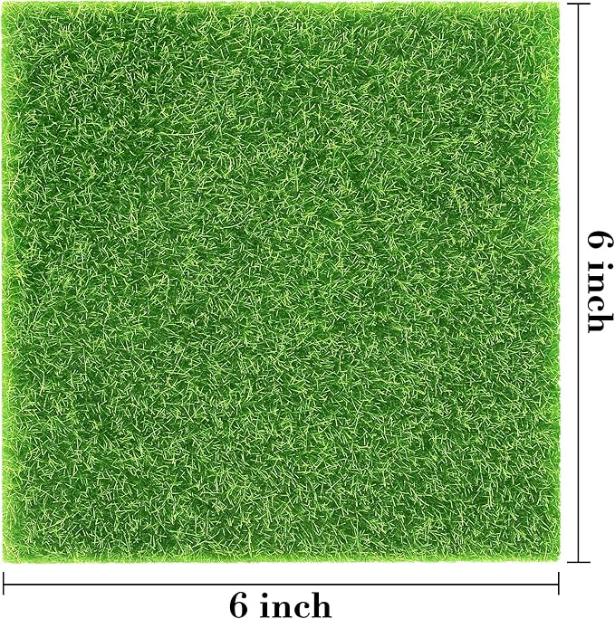 Elcoho 6 Pieces Fake Grass for Crafts Fairy Garden 6 x 6 Inches Artificial Garden Grass for Miniature Ornament Dollhouse DIY Decoration