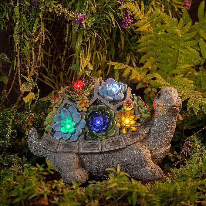 MALISTER 11.5 Inch Solar Garden Turtle Figurines Outdoor Decor, Outdoor Statues with 7 LEDs for Patio Decor, Garden Decor Garden Art Outdoor Lawn Decor Yard Art, Housewarming Garden Gifts turtle gifts