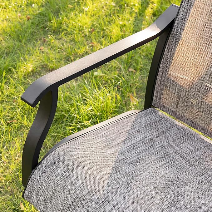NUU GARDEN Outdoor Dining Chair Set of 2, Breathable Textilene Fabric and Aluminum Frame with Backrest and Armrests, Quick-Dry and Rust-Resistant, Patio Chairs for Lawn, Garden, Grayish Brown