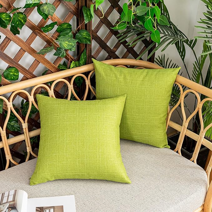 Kevin Textile Pack of 2 Decorative Outdoor Waterproof Pillow Covers Spring Garden Cushion Sham Throw Pillowcase Shell for Patio Tent Couch 20x20 Inch Green