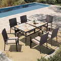 HERA'S HOUSE 7 PCS Outdoor Dining Sets for 6, Outdoor Rattan Chairs and Wood Like Table with 1.57" Umbrella Hole, Patio Dining Set for Deck, Balcony, Backyard, Garden