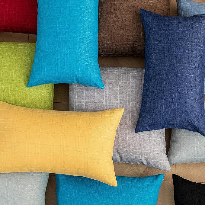 Kevin Textile Pack of 2 Decorative Outdoor Waterproof Throw Pillow Covers Checkered Lumbar Pillowcases Classic Cushion Cases for Patio Couch Bench 12 x 20 Inch Blue