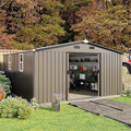 10×12 Ft Metal Shed Outdoor Storage with Two Daylight Windows, 0.25mm Galvanized Steel Metal Garden Shed Waterproof with Lockable Door for Backyard, Patio, Garden，Brown