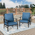 Patio Chairs Set of 2, High Back Outdoor Patio Metal Leg Chairs with 5.75" Thick Cushions for Bistro Balcony Porch Deck and Yard, Peacock Blue