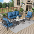 Patio Furniture Set 4 pcs, Metal Outdoor Patio Furniture, 3-Seat Sofa, 2 Single Chairs, Coffee Table and 5.75" Extra Thick Cushion, Conversation Set for Backyard Deck, Gemstone Blue