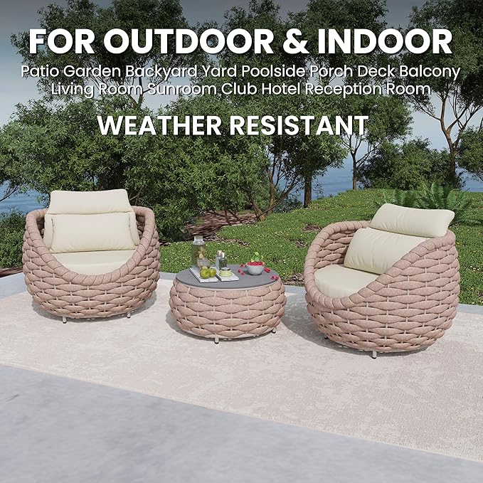 Outdoor Accent Chair: Aluminum Woven Rope Patio Chair Modern - Cushioned Single Chair Assembled - All Weather Deck Furniture for 400lbs Porch Lanai Pool Yard Balcony Garden Hotel, Terracotta