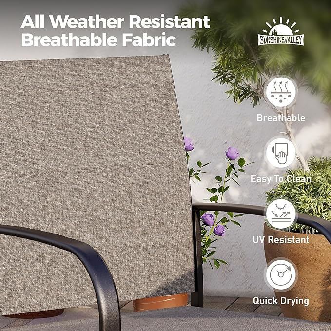 7 Piece Patio Dining Set for 6, Rectangular Metal Extendable Table with 6 Brown Dining Chairs, Patio Table and Chairs for Backyard Lawn,Deck