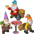 Mood Lab Miniature Gardening Gnomes Set of 4 pcs - 3,5" H Garden Gnome Figurines & Accessories Kit - Outdoor or House Decor