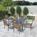 7-Piece Outdoor Patio Dining Set, 6 Stackable Patio Outoor Chairs & Rectangular Dining Table with All Weather Frame Furniture Set - Brown Tan