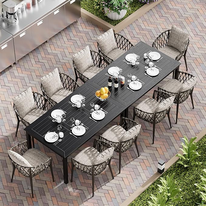ZZV Outdoor Dining Table for 6-Person Rectangle Indoor Outdoor Table with Wood-Like Surface, Weather-Resistant Outside Dining Table for Patio Lawn Garden Backyard, 35" D x 63" W x 29" H, Black