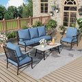 Patio Furniture Set 4 pcs, Metal Outdoor Patio Furniture, 3-Seat Sofa, 2 Single Chairs, Coffee Table and 5.75" Extra Thick Cushion, Conversation Set for Backyard Deck, Navy Blue
