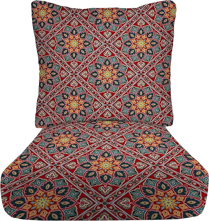 RSH DECOR Deep Seating Cushion with Pillow Back | 22” x 25” Seat | Water and Fade-Resistant Spun Fabric | Outdoor Chair Cushion Set for Patio Furniture | Medlo Sonoma
