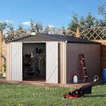 U-MAX Shed 10' x 12' Storage Shed Large, Metal Sheds & Outdoor Storage 10x12, Lockable Outdoor Shed Utility and Tool Storage for Garden, Backyard, Patio, Outside in Grey