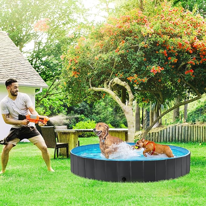Yaheetech Foldable Dog Pool Collapsible Hard Plastic Dog Swimming Pool Portable Pet Pools Doggie Wading Pool Bath Tub for Puppy Small Medium Large Dogs, 79 x 12 Inches Black