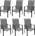 PHI VILLA Outdoor Dining Chairs Set of 6, High Back Textilene Fabric Padded Armchairs with E-Coated Steel Frame for Patio, Porch, Deck, Yard
