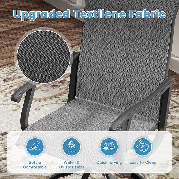 DIFY 9 Pieces Outdoor Patio Dining Set, 8 Dark Grey Textilene Swivel Dining Chairs and 59.8" Black Round Metal Dining Table, Outdoor Table and Chairs