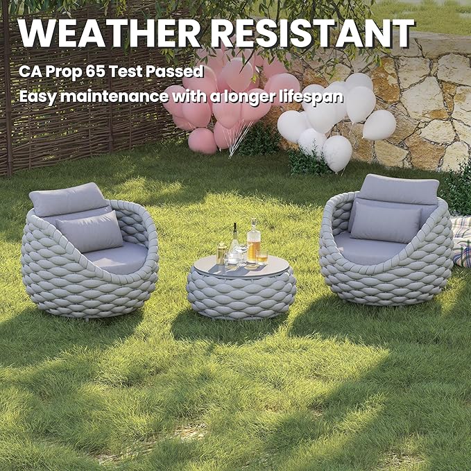 Patio Accent Chairs Set of 6: Aluminum Porch Lounge Chair with Arms - Woven Rope Cushioned Armchair - Modern One Seater Chair - Outdoor Deck Furniture for 400lbs Balcony Lanai Garden Hotel, Gray