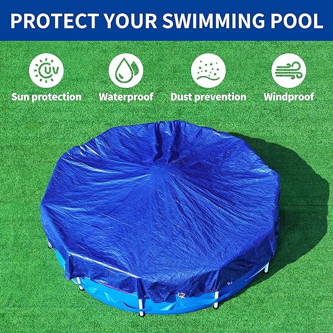16Ft Pool Covers for (12Ft) Above Ground Pools, Winter Pool Cover,Heavy Duty Above Ground Pool Cover Includes Winch and Cable,UV Protection, Strength&Durability,Blue/Black(Cover Only)
